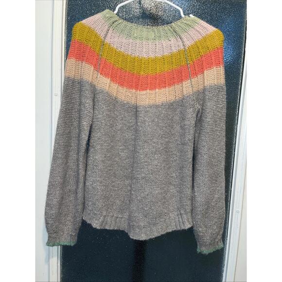 Anthropologie Sweater, XS Part Wool & Alpaca, Gray With Colorful Stripes - Picture 6 of 9
